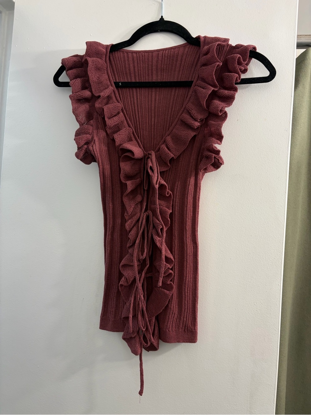 Zara Dusty Rose Ruffle Knit Top